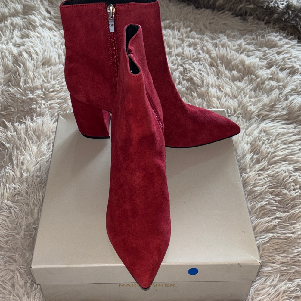 Marc Fisher Red Suede Pointed Toe Ankle Booties